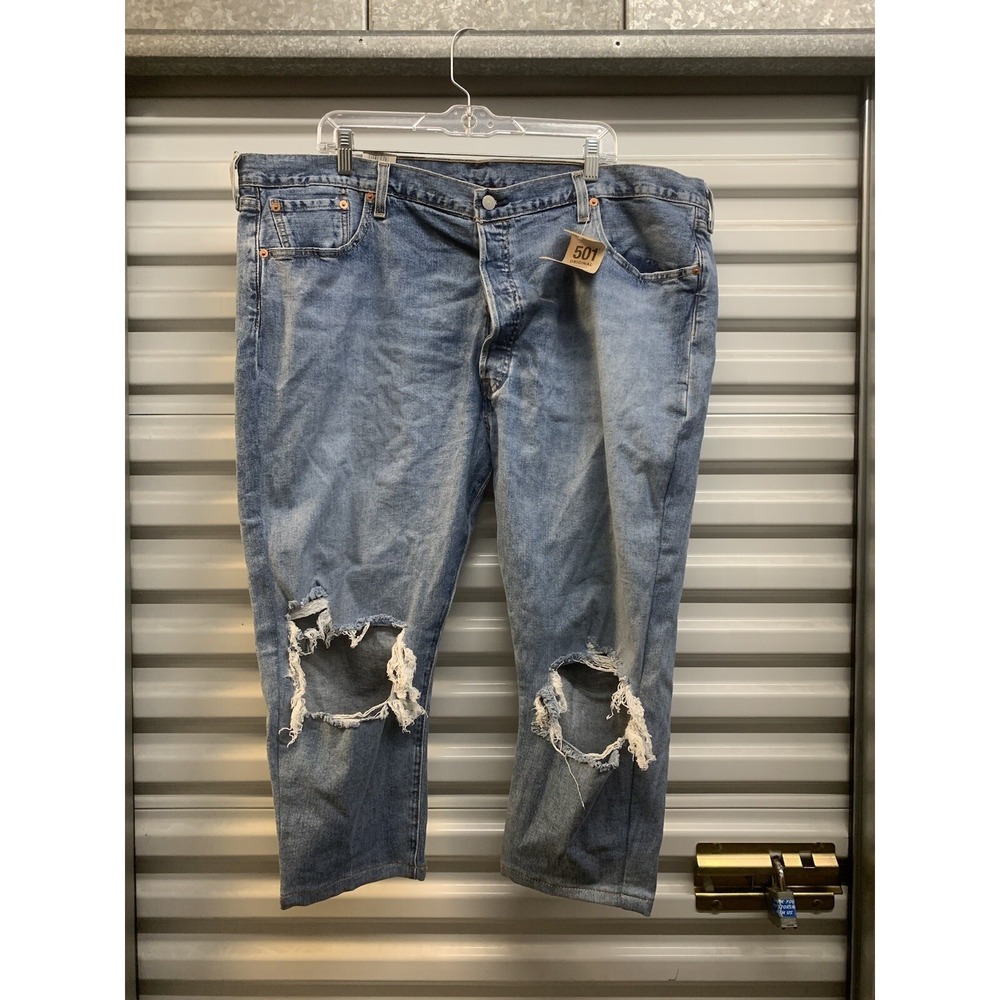 NWT Mens Levis Original 501 44x22 Stretch Distressed Jeans Blue